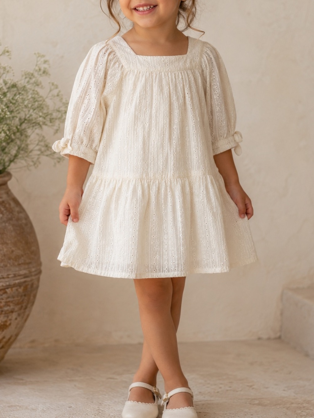 Zara Kids White Cream Eyelet Dress